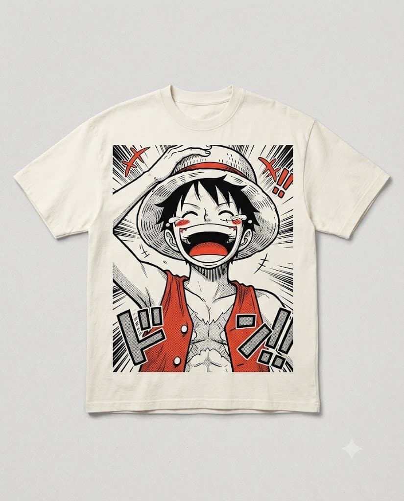 Straw Hat Tee in Bone, front. Nawaweeb Sumi-e clan